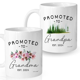 Vivulla68 Promoted To Grandparents Grandma And Grandpa 2024 Mugs, Pregnancy Announcement For Grandparents Mug Set, Grandma And Grandpa Announcement Gifts, Grandparents Baby Announcement Christmas Gift