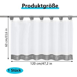 gvivej Net Curtain, 60 x 120 cm, Panel Curtain with Loops, Semi-Transparent Bistro Curtain, Voile Bistro Curtain with Loops, Plain Short Curtain, Kitchen for Kitchen (Grey)