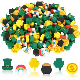 JUNEBRUSHS Erasers for Kids, 150Pcs St. Patrick's Mini Erasers Cute Pencil Erasers Shamrocks Erasers for Kids Bulk School Classroom Prizes Homework Rewards Party Favors