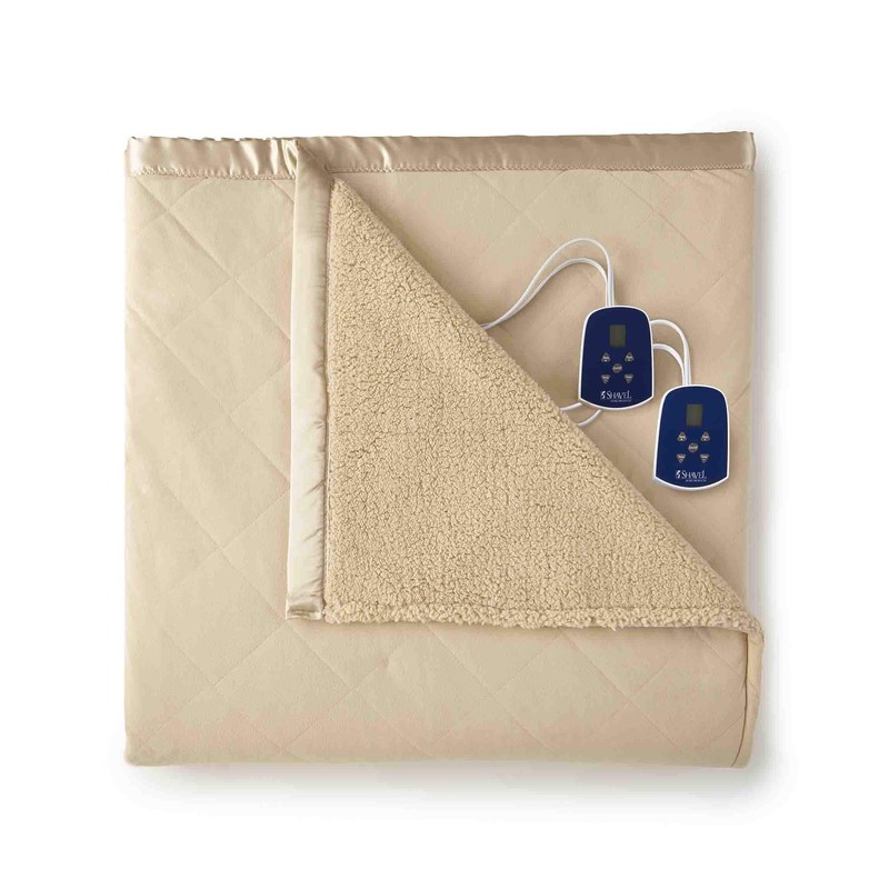 Thermee Micro Flannel Electric Blanket with Sherpa, Tan, Queen