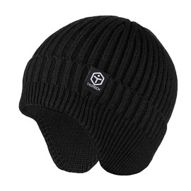TaoTech Knit Hat with Earmuffs, Cold Protection, Unisex, Cap, Beanie, Helmet Inner, Winter, Black