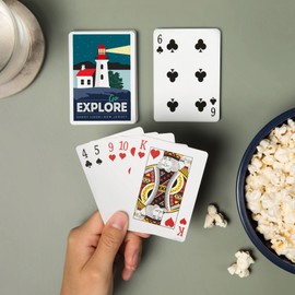 Lantern Press Sandy Hook, New Jersey, Go Explore, Lighthouse, Vector Style (52 Playing Cards, Poker Size Card Deck with Jokers)