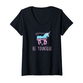 Women's Retro Unicorn Shirt Be Younique Funny Cute Magic Gift V Neck T-Shirt, black