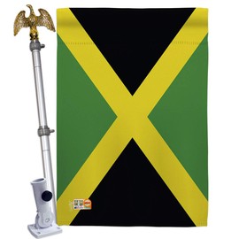 Americana Home & Garden HS140120-BO-02 Jamaica World Nationality Decorative Vertical House Flag Set, 28"x 40" w/Flagpole, Multi-Color