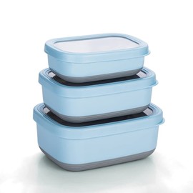 Lille Home Leak Proof Salad Container Stainless for Lunch - Snack Containers Steel - Ideal for Educational Settings & Daycare - Nesting Trio with Silicone Lids - 47oz+30oz+16oz - Blue
