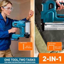 Brad Nailer Electric, 18 Gauge Brad Nail Gun, 2-in-1 Brad Nailer with 800pcs Nails&Staples, Nail Gun with 2×2.0Ah Batteries, for Woodworking, Home Improvement JOVANT