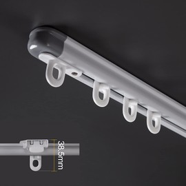 ZSTARR Retractable Ceiling Curtain Track, Measurement-Free 33.5''-59'', Room Divider, Shower Curtain, Parallel Bay Window, RV Track (White)