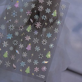 Christmas Snowflake Nail Art Stickers With Rhinestone 3D Shiny Colorful Xmas Tree Design Winter Decals for Women Nail Art Decorations Supplies