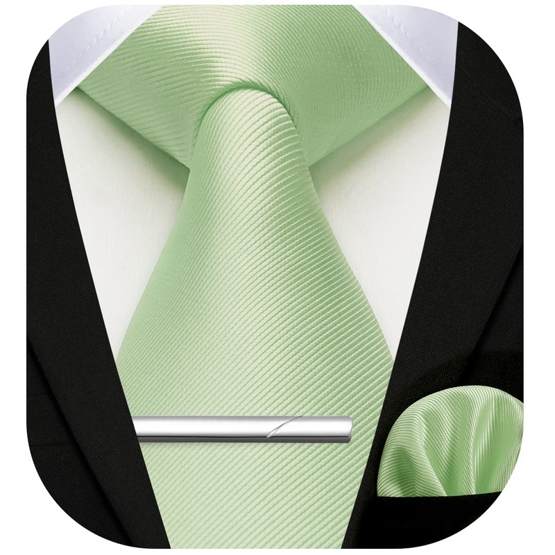 HISDERN Men's Wedding Ties and Pocket Square Tie Clip Set