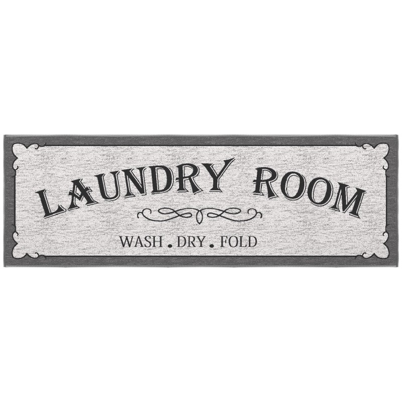 Machine Washable Border Text Design Laundry Room Rug Non-Slip Rubberback