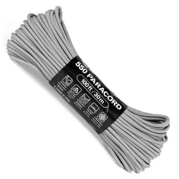 Atwood Rope MFG 550 Paracord 100 Feet 7-Strand Core Parachute Cord (Grey)