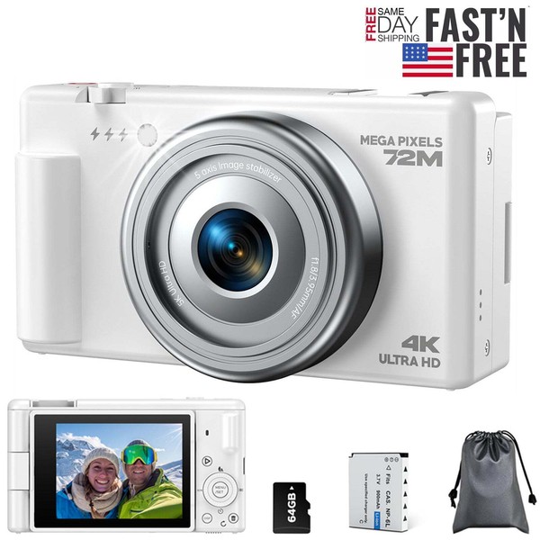 72MP Digital Camera 4K/30FPS Video for Beginners 18x Zoom 2.8"