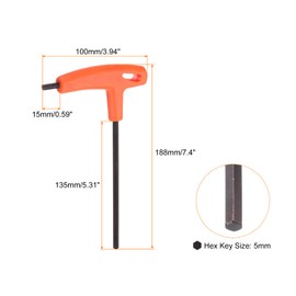 HARFINGTON T-Handle Hex Key Wrench 5mm Metric S2 Steel T-Key Inner Hexagon Wrenches Spanner Repair Tool for Automotive Household Maintenance, Orange