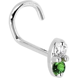Body Candy Solid 14k White Gold Clear Green 1.5mm CZ Marquise Left Nose Stud Screw 20 Gauge 1/4"