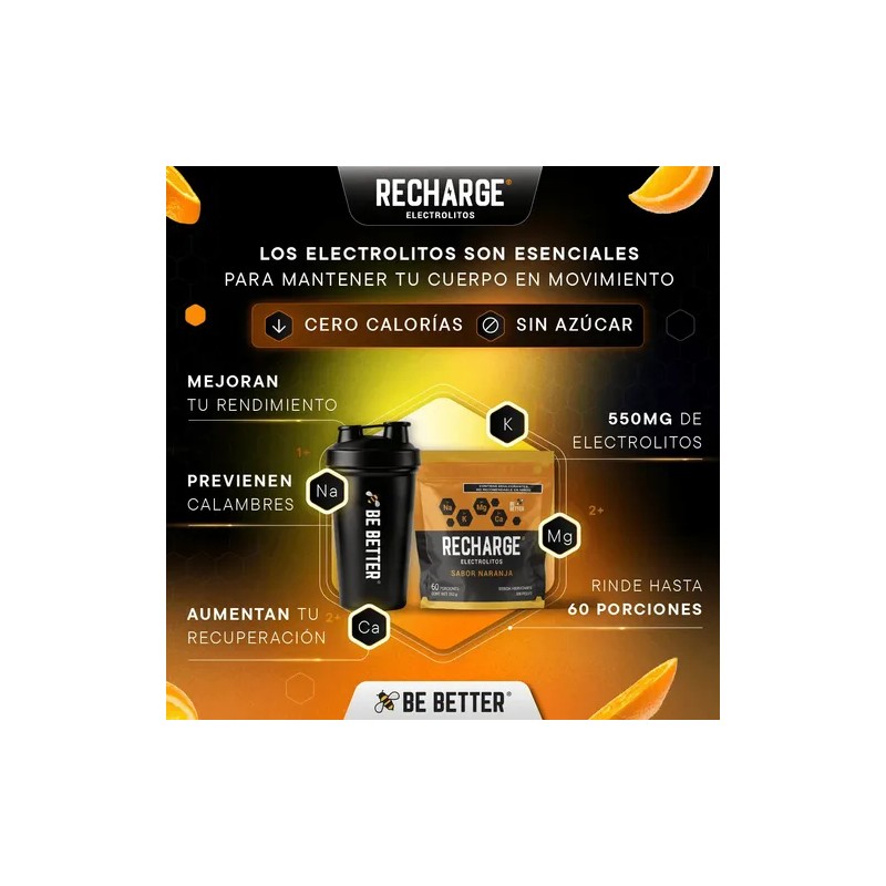Recharge Electrolitos En Polvo 60 Porciones Sabor Naranja