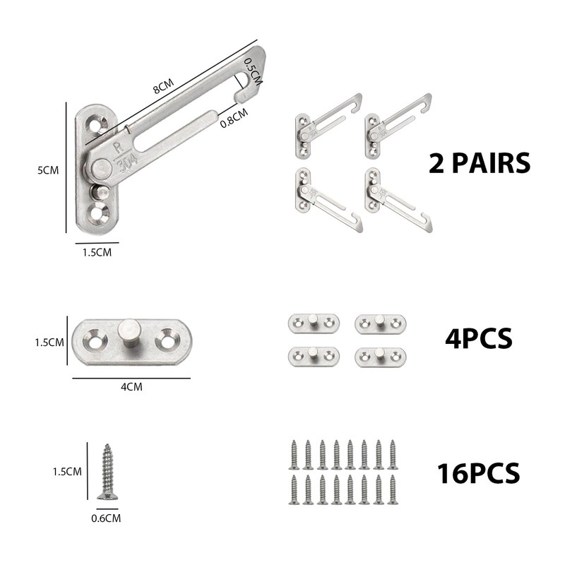 MAXQUU 2 Pairs Window Restrictors, Limiters with Screws, Silver Plastic