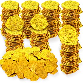 100 Pieces Pirate Coins, Plastic Gold Coins Set Kids Fake Play Coins Pirate Treasure Hunt Coins Toys Party Favors Fake Coins Toys Party Supplies for Treasure Chest Board Games Tokens Toys Cosplay