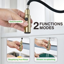 PAKING Kitchen Faucet, Kitchen Sink Faucet, 2 Handles Sink Faucet, Faucet, Kitchen Faucet Pull Down, Faucet with Sprayer, Bar Faucet, Stainless Steel, Brushed Gold, PB1056