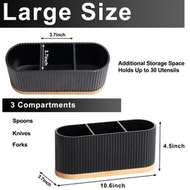 Countertop Silverware Holder, Silverware Caddy Organizer Holder for Forks, Spoons, Knives, Cutlery Caddy with 3 Compartments, Kitchen Utensil Holder for Party, Countertop, Black