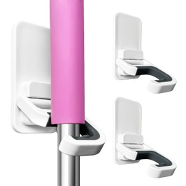 Broom Holder Wall Mount, 2 Pack Broom and Mop Organizer Wall Hanging Self Adhesive, No Drilling, Anti-Slip Broom and Mop Hanger Wall Mount Cleaning Ideal for Bathroom, Kitchen, Garden, Garage