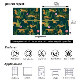 CHIHUT 17.7”x472” Leopard Print Wallpaper Tropical Wallpaper Stick and Peel Dark Green Contact Paper for Cabinets Kids Self Adhesive Removable Wallpaper Jungle Animal Wall Paper Mural for Walls Shelve