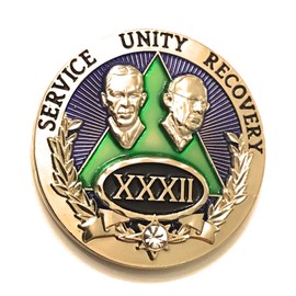Recovery Line 32 Year AA Medallion - Alcoholics Anonymous Green and Gold with Bill & Bob - Sobriety Chip, Token, Coin