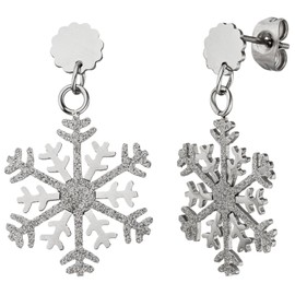 Jobo Women's Snowflake Earrings Stainless Steel with Glitter Effect Earrings Stud Earrings, Stainless Steel