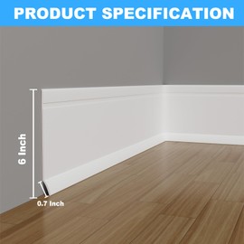Duzzy Flexible Baseboard Trim, 6 Inch(H) x 40 Feet(L) Peel and Stick Vinyl Baseboard Molding Trim, Self-Adhesive Wall Base Cove Base