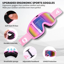 4-FQ Professional ATV Dirt Bike Goggles for Women, Motorcycle Gear Motocross Riding Racing Glasses MTB MX Accessories Helmet Goggles, UV400 Protection Dust-proof Impact Resistant Anti-Slip Strap