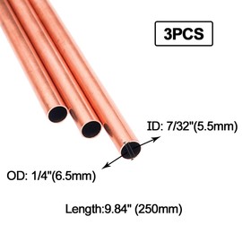 Eoiips Copper Round Tube 1/4”OD x 7/32”ID (5.5-6.5mm) Straight Copper Round Metal Pipe Tubing, 10" Length, 3pcs