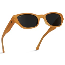 WearMe Pro - Thick Rectangular Trendy Women Sunglasses (Orange Frame/Black Lens)