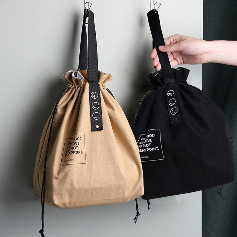 LELE LIFE Insulated Canvas Lunch Bag with Drawstring Wide Open