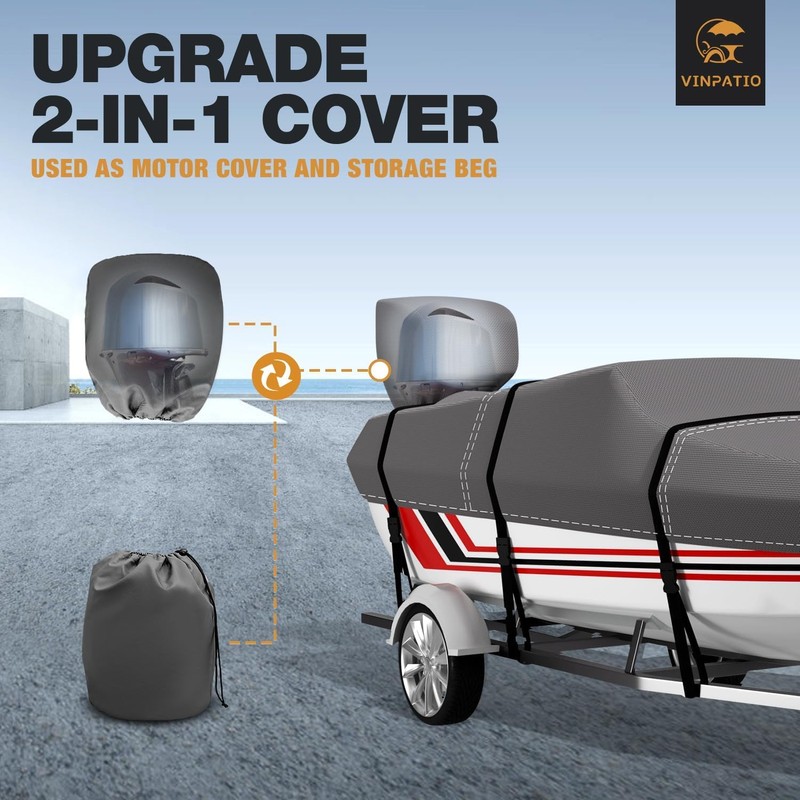 VINPATIO 14-16 ft V-Hull Boat Cover, 600D Solution-Dyed Oxford 100%