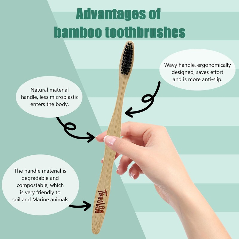 Tooth HaHa Bamboo Toothbrushes, Medium Bristles BPA-Free Bristles Toothbrushes for
