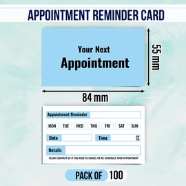 Pack of 100 Beauty Appointment Cards Hairdressing (84 x 55 mm) Client Reminder Cards for Grooming Massage Makeup Artist Papa Prints®