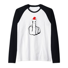 Middle Finger Jolly As Adult Joke Offensive Christmas Raglan, black