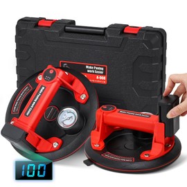 Antstone 8" Electric Vacuum Suction Cup Lifter 2 Pack Heavy Duty Electric Glass Suction Cups with 440lbs Load, Pressure Monitor, Auto Start Pump to Lift Large Glass, Granite, Tile, Metal, Windshield