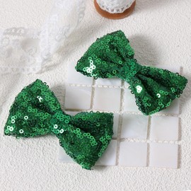 3" Glitter Green Sequin Hair Bows Girls Christmas Sparkly Alligator Clip Cheer Barrettes Hairpins for Kids St Patricks Day Party Dress outfit Decor Accessories Easter Gift
