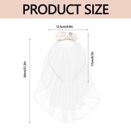 Yharnamite Bride Headband with Veil, Rose Gold Bride Headband, Bachelorette Party Supplies Decoration for Wedding Decorations & Gifts