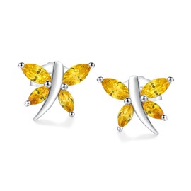 AGRULE Dainty Small Yellow Stud Sterling Silver Post 925 Stamped Citrine Stud Earrings Cute Marquise Cut Dragonfly Earrings for Women