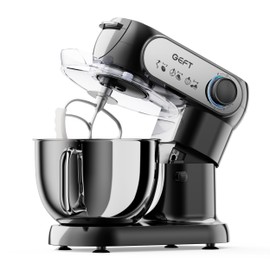 GEFT Stand Mixer, 3.5QT+6QT Two Bowls Kitchen Electric Mixer, 600W 6+P speed Tilt-Head Food Mixer with Stainless Steel Bowl, Dishwasher-Safe Dough Hook, Flat Beater, Wire Whisk, Splash Guard, Black