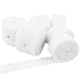 6 Rolls White Lace Ribbon,Cotton Crochet Lace Trim,Decorative Lace Border Band,Assorted Trim Ribbon for Sewing and Bridal Wedding Scalloped Decorations 36m (White)