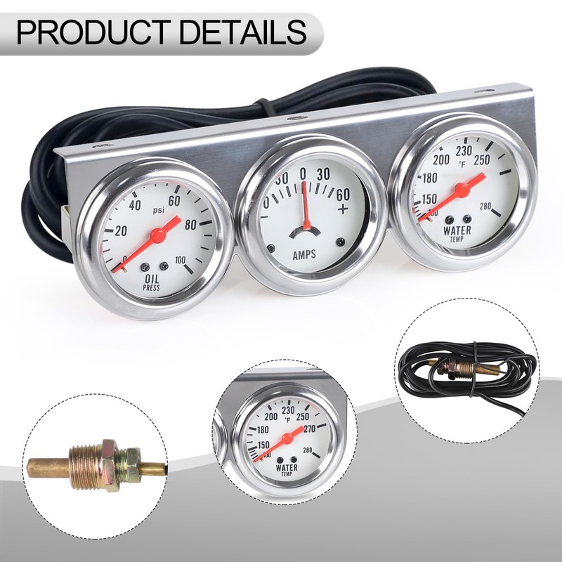 2" 52 mm 3 in1 Car Meter Triple Gauge Kit