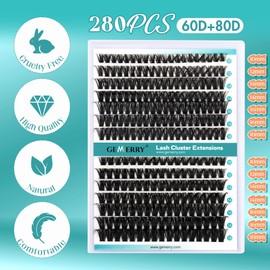 Individual Eyelashes, 60D/80D, DIY Cluster Eyelashes, 0.07 D Curl, 10-18 Mix, Individual Eyelash Extensions, Volume Eyelash Clusters at Home, GEMERRY Eyelashes (60D+80D-0.07D-10-18 mm)
