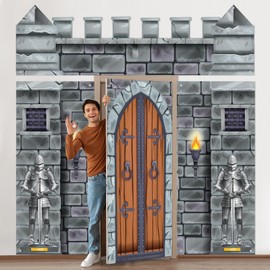 VitalCozy 4 Pcs Medieval Party Decorations 6.5 x 3 ft Castle Door Covers Medieval Decor Castle Backdrop Themed Party Supplies Medieval Wall Decor Medieval Entrance Decoration