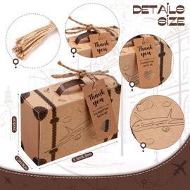 50 Sets Mini Suitcase Boxes Small Candy Boxes Travel Themed Wedding Favors Box Vintage Suitcase Box with Thank You Tags and Burlap Twine for Wedding Party Bridal Shower Birthday(Dark Coffee)