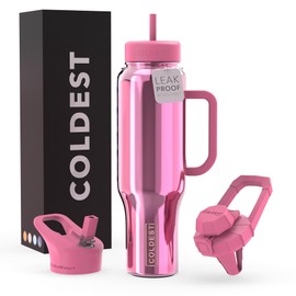 Coldest Tumbler with Handle and Straw - 100% Spill Proof Tumbler with Straw (3 Lids) - Stainless Steel Insulated Leakproof Tumblers for Women & Men - 46 oz (Pink Reflections)