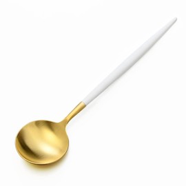 Kuchipol GOA White Matte Gold Dessert Spoon