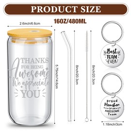 FillTouch 12 Set Employee Appreciation Gifts Bulk Inspirational Thank You Glass Cups for Staff Coworker 16oz Can Shaped Beer Cup Lid Straws Brush Keychain for Team Nurse Teacher(Appreciation Style)