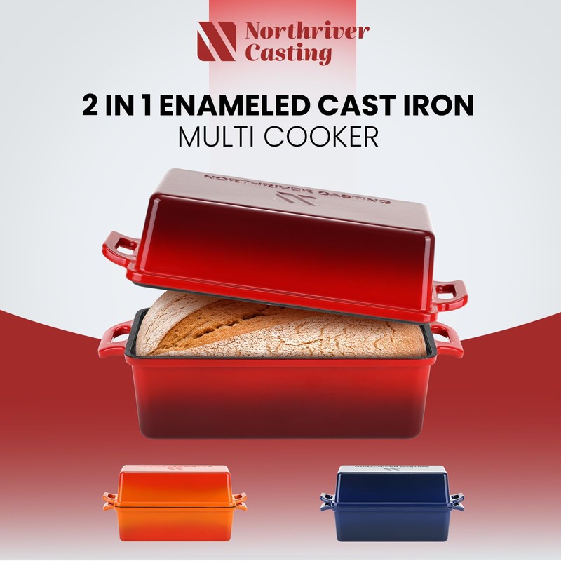 Northriver Casting 9x5 Inch Enameled Cast Iron Loaf Pan with